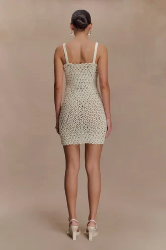 Vanessa Hand Crochet Pearl Mini Dress – Ivory