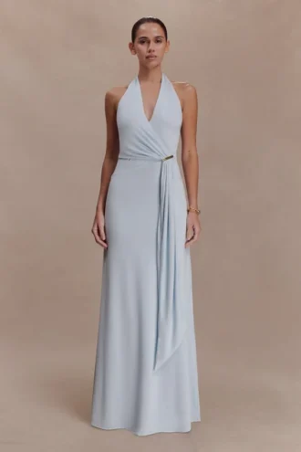 Veda Slinky Halter Maxi Dress – Pale Blue