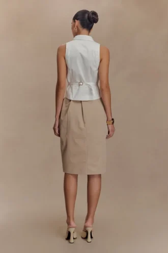 Vera Twill Split Front Midi Skirt – Camel