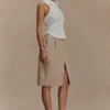 Vera Twill Split Front Midi Skirt – Camel Vera Twill Split Front Midi Skirt – Camel