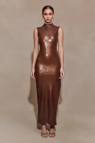 Veronica Sequin Midi Dress – Chocolate