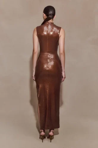 Veronica Sequin Midi Dress – Chocolate