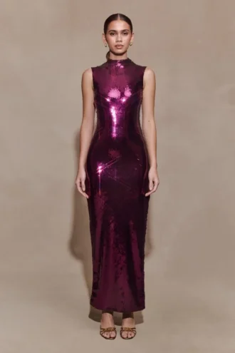 Veronica Sequin Midi Dress – Plum