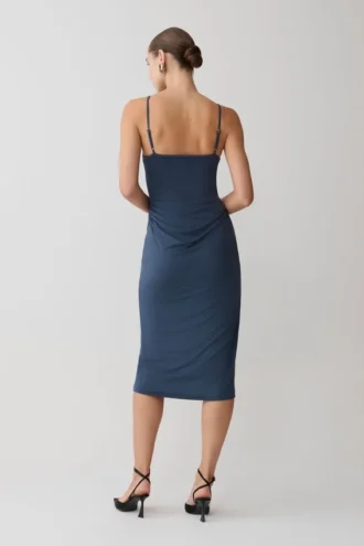 Vina Gathered Jersey Midi Dress – Ink Blue