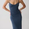 Vina Gathered Jersey Midi Dress – Ink Blue Vina Gathered Jersey Midi Dress – Ink Blue