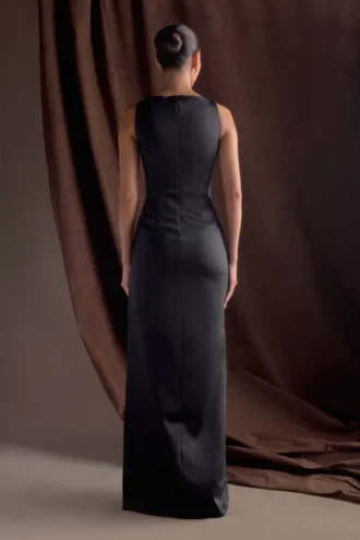 Violet Sleeveless Satin Maxi Dress – Black