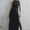 Violet Sleeveless Satin Maxi Dress – Black Violet Sleeveless Satin Maxi Dress – Black