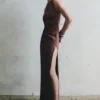 Violet Sleeveless Satin Maxi Dress – Dark Chocolate Violet Sleeveless Satin Maxi Dress – Dark Chocolate