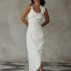 Virginia Suiting Embroidered Midi Dress – White