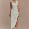Virginia Suiting Embroidered Midi Dress – White