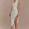 Virginia Suiting Embroidered Midi Dress – White