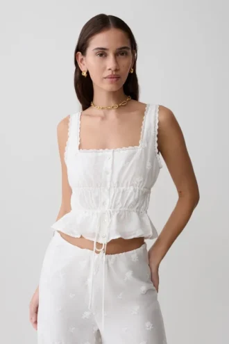 Vivian Embroidered Sleeveless Top – White