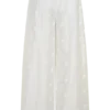 Vivian Tie Waist Embroidered Pant – White