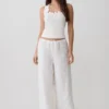 Vivian Tie Waist Embroidered Pant – White