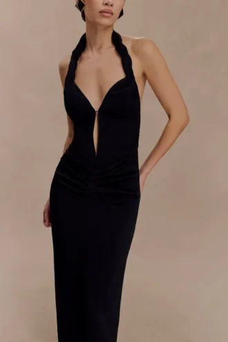 Vivianne Low Neck Maxi Dress – Black