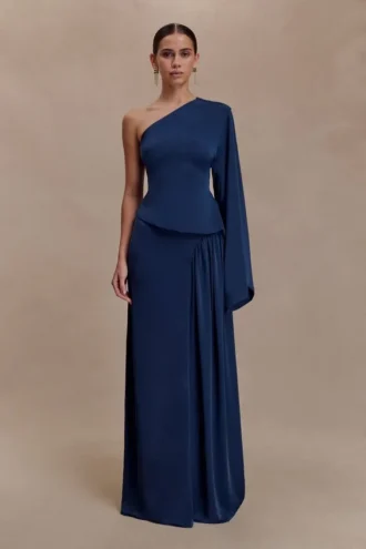 Vivica Slinky Gathered Maxi Skirt – Midnight Navy