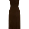 Willa Gathered Mesh Midi Dress – Chocolate