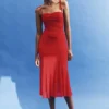 Willa Gathered Mesh Midi Dress – Ruby Willa Gathered Mesh Midi Dress – Ruby