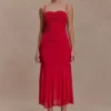 Willa Gathered Mesh Midi Dress – Ruby Willa Gathered Mesh Midi Dress – Ruby