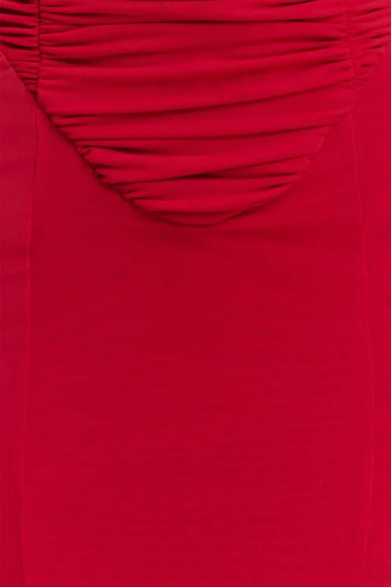 Willa Gathered Mesh Midi Dress – Ruby Willa Gathered Mesh Midi Dress – Ruby