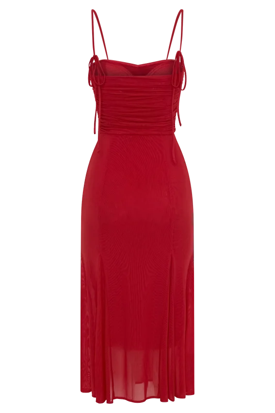 Willa Gathered Mesh Midi Dress – Ruby Willa Gathered Mesh Midi Dress – Ruby