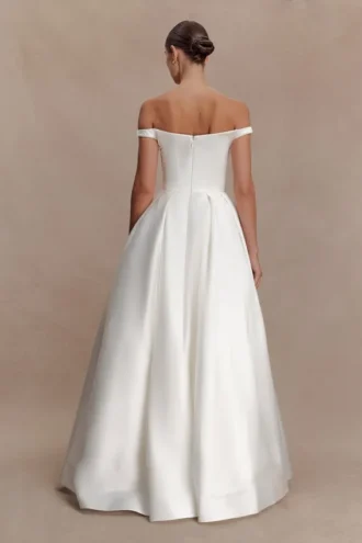 Willow Off Shoulder Satin Maxi Gown – White