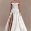 Willow Off Shoulder Satin Maxi Gown – White Willow Off Shoulder Satin Maxi Gown – White