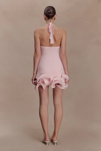 Willowmena Halter Neckline Mini Dress With Tubed Hem – Baby Pink