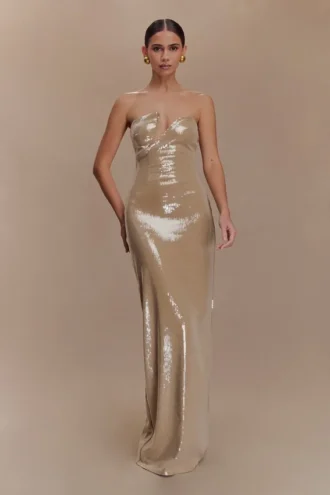 Winston Strapless Sequin Maxi Dress – Taupe