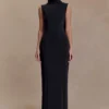 Wisteria Slinky Maxi Dress With Scarf – Black Wisteria Slinky Maxi Dress With Scarf – Black