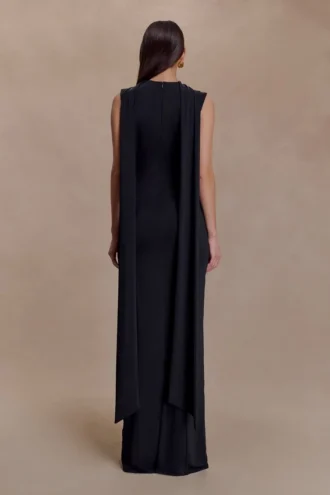 Wisteria Slinky Maxi Dress With Scarf – Black