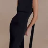 Wisteria Slinky Maxi Dress With Scarf – Black Wisteria Slinky Maxi Dress With Scarf – Black