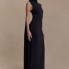 Wisteria Slinky Maxi Dress With Scarf – Black Wisteria Slinky Maxi Dress With Scarf – Black