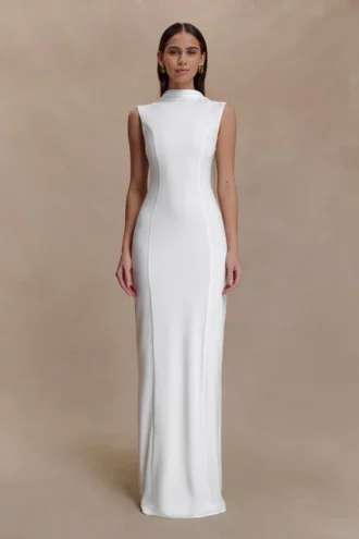 Wisteria Slinky Maxi Dress With Scarf – White