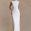 Wisteria Slinky Maxi Dress With Scarf – White Wisteria Slinky Maxi Dress With Scarf – White