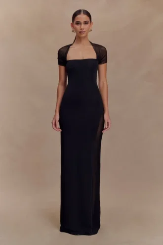 Wyatt Slinky And Mesh Maxi Dress – Black