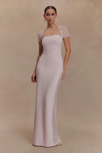 Wyatt Slinky And Mesh Maxi Dress – Pale Pink