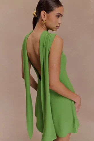 Wynter Scarf Draped Mini Dress – Green
