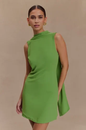 Wynter Scarf Draped Mini Dress – Green