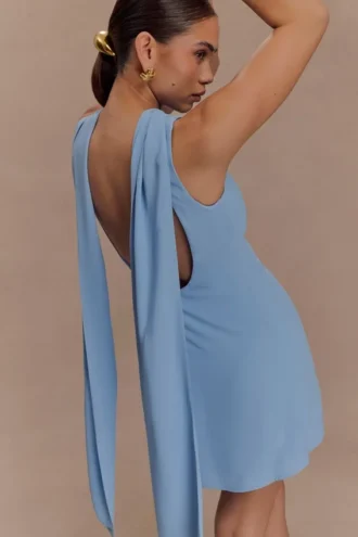 Wynter Scarf Draped Mini Dress – Sky Blue