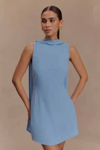 Wynter Scarf Draped Mini Dress – Sky Blue