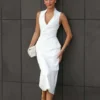 Yanina Cotton Halter Midi Dress – White Yanina Cotton Halter Midi Dress – White