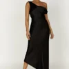 Yvette Slip Maxi Dress With Asymmetrical Hem – Black Yvette Slip Maxi Dress With Asymmetrical Hem – Black
