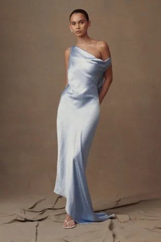 Yvette Slip Maxi Dress With Asymmetrical Hem – Cornflower Blue