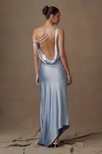 Yvette Slip Maxi Dress With Asymmetrical Hem – Cornflower Blue