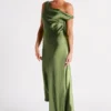 Yvette Slip Maxi Dress With Asymmetrical Hem – Emerald Yvette Slip Maxi Dress With Asymmetrical Hem – Emerald