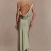 Yvette Slip Maxi Dress With Asymmetrical Hem – Sage Yvette Slip Maxi Dress With Asymmetrical Hem – Sage