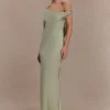 Yvette Slip Maxi Dress With Asymmetrical Hem – Sage Yvette Slip Maxi Dress With Asymmetrical Hem – Sage