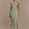 Yvette Slip Maxi Dress With Asymmetrical Hem – Sage Yvette Slip Maxi Dress With Asymmetrical Hem – Sage
