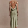 Yvette Slip Maxi Dress With Asymmetrical Hem – Sage Yvette Slip Maxi Dress With Asymmetrical Hem – Sage